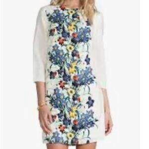 MM Couture Miss Me | Floral Mini Shift Dress V-back Ivory Blue Yellow Small